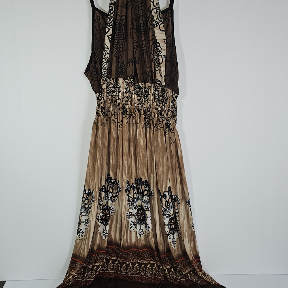 Source Unknown Brown and Black Patterned Maxi Dress
